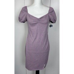 Rue 21 Short Sleeve Herringbone Pink Plaid Puff Sleeve Dress Women's Size L Y2k
